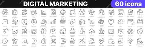 Digital marketing line icons collection promotion advertising icons ui ...