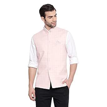 Buy VASTRAMAY Mens Cotton Blend Pink Nehru Jacket - Timeless Style ...