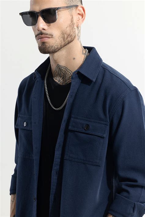 Buy Men's Clyster Navy Overshirt Online | SNITCH