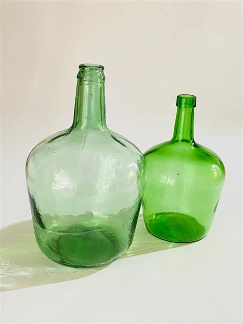 Antique French Set of Two Glass Bottles Green Color from France, circa ...