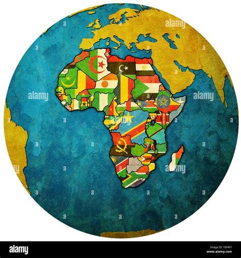 globe map with political map of african union member countries with national borders and flags ...