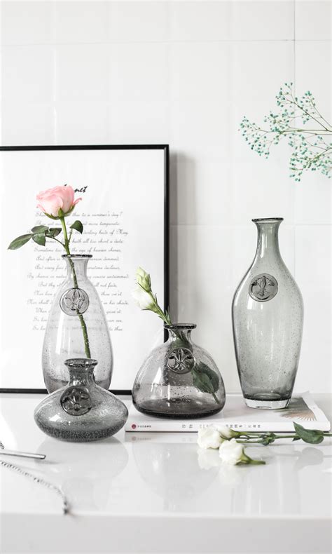 绿典 INS烟灰色气泡玻璃花瓶 水培植物花瓶插花摆件餐桌饰品摆件-阿里巴巴