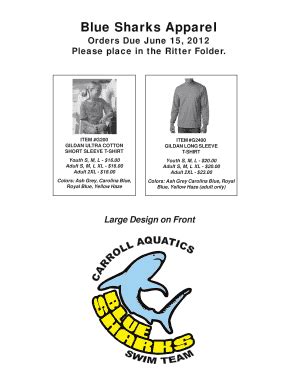 Fillable Online 2012 T-Shirt Order form - TeamUnify Fax Email Print ...