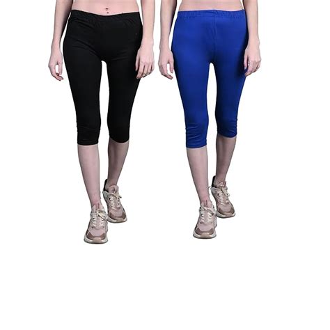Tik Tok Wears Kids Girls Plain Capri Pack of 2 (7-8 Years, Black,Blue ...