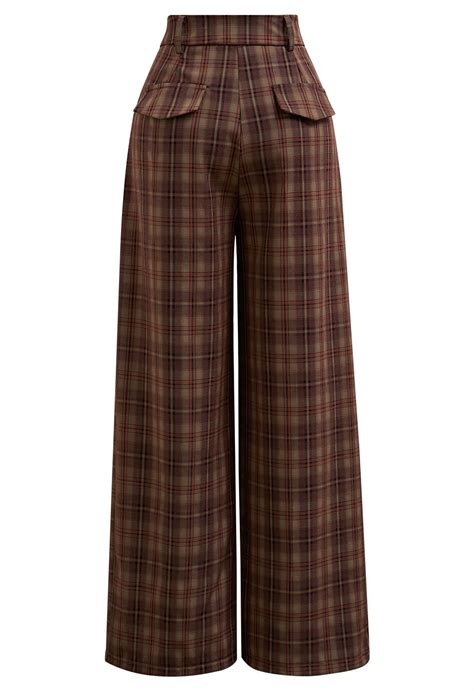 Throwback Plaid Wide-Leg Pants in Berry - Retro, Indie and Unique Fashion
