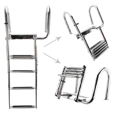 Buy NovelBee 4 Step Removable Stainless Folding Pontoon Boat Ladder ...