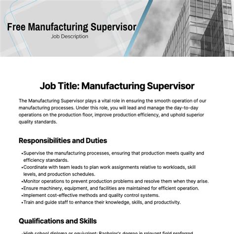 Supervisor Job Description In Manufacturing at William Justice blog