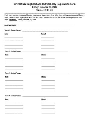 Fillable Online ranw 2012 RANW Neighborhood Outreach Day Registration ...