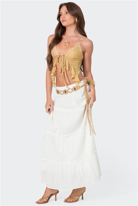 Yola Embroidered Tie Front Top – edikted