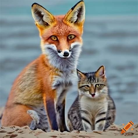 Fox and cat at the beach