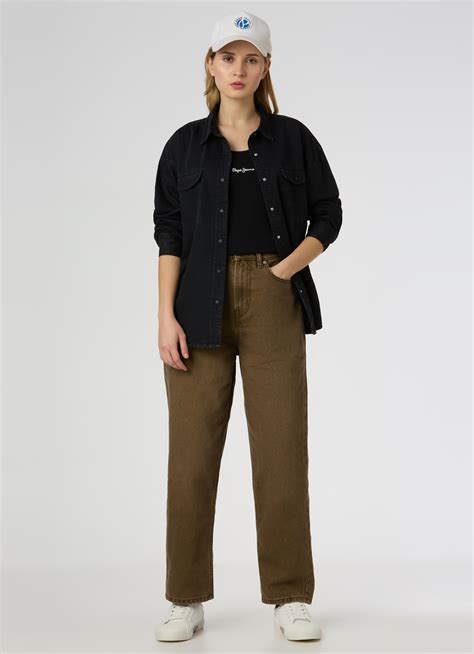 Women Brown High Rise Barrel Fit Jeans | Pepe Jeans India