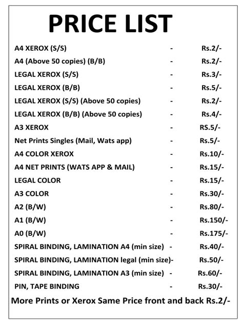 Image result for Price List PDF