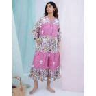 Pink Printed Cotton Embroidered Top