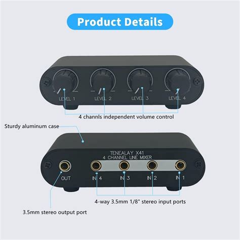 TENEALAY 4 Way Audio mixer Stereo line levels control Box India | Ubuy