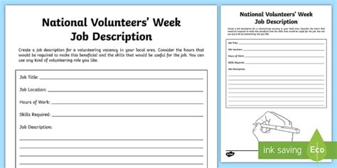 Volunteer Role Job Description Writing Worksheet - Twinkl