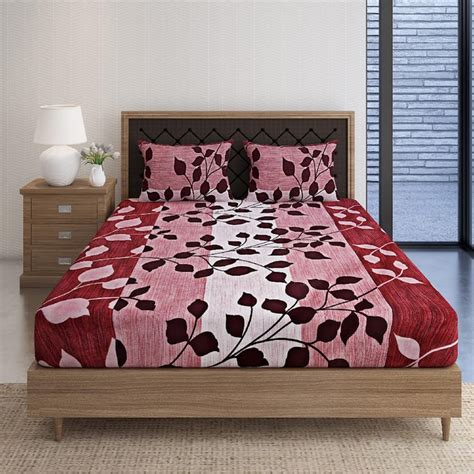 Buy SWAYAM Forrest Vines Natural Maroon 160TC Cotton Queen Bedsheet Set ...