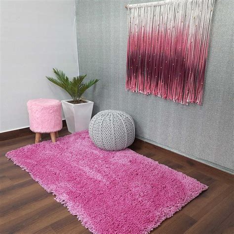BIGMO Luxury Long Pink Fur Stool/ Ottoman (4 Legs for added stability ...