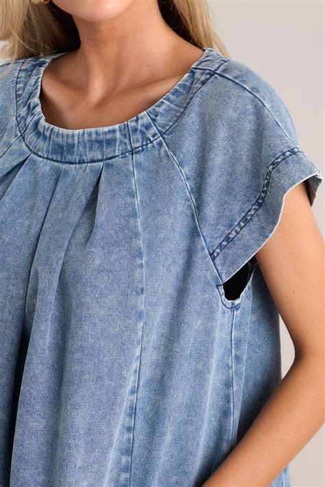 Short Sleeve Denim Mini Dress - All Dresses | Red Dress