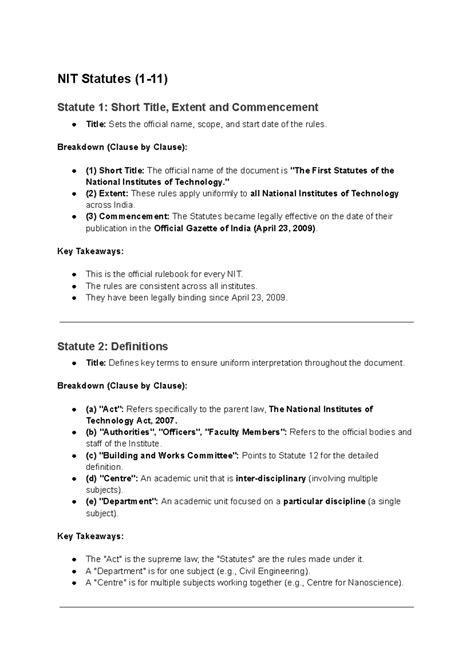 NIT Statutes Overview: Key Rules and Regulations Summary - Studocu
