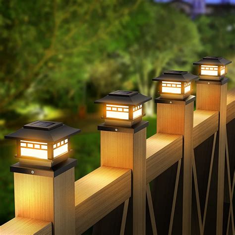 Solar post lights outdoor 4 pack large bright glass solar post cap ...
