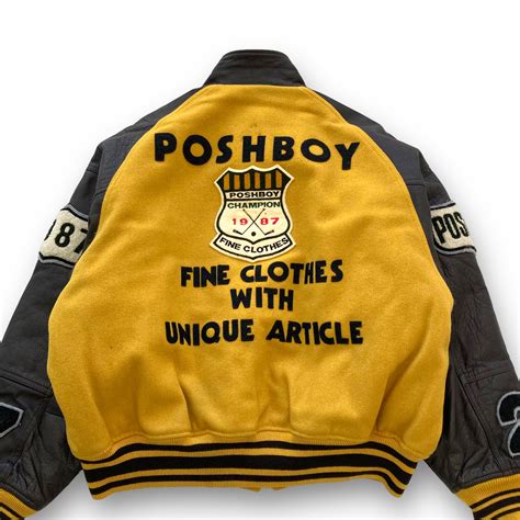 【POSH BOY】90s ポッシュボーイ バーシティジャケット 袖レザースタジャン 90年代 ヴィンテージ古着 刺繍ワッペン 袖牛革 ...