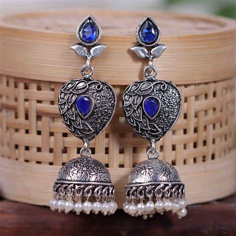 Blue Stone Studded Danglers With Hanging Jhumka – StylishKudi