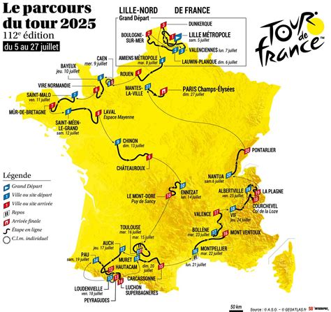 Tour de France 2025 : découvrez le parcours officiel et le détail des ...