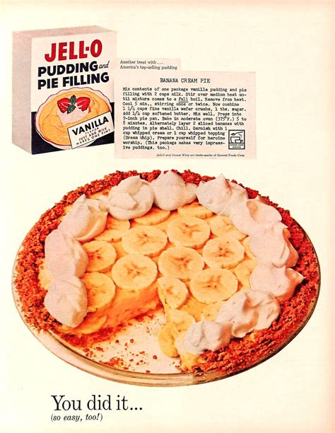 Jell-O Vanilla Pudding with Banana Cream Pie recipe [1960] : r/vintageads
