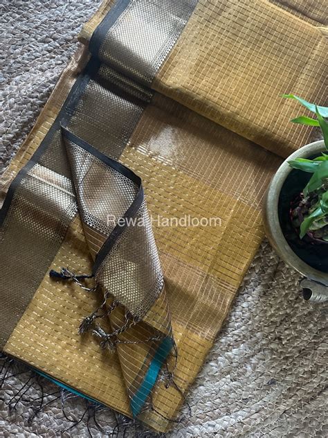 Maheshwari Mustard Yellow Zari Checks Saree ZCHX302 – Rewa Handloom
