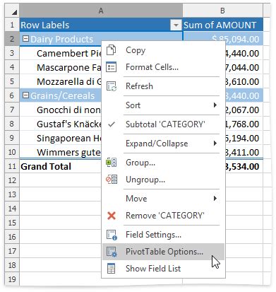 Image result for PivotTable Options