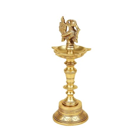 ARTVARKO Brass Bird Traditional Peacock Multiwick Diya Oil Lamp Table ...