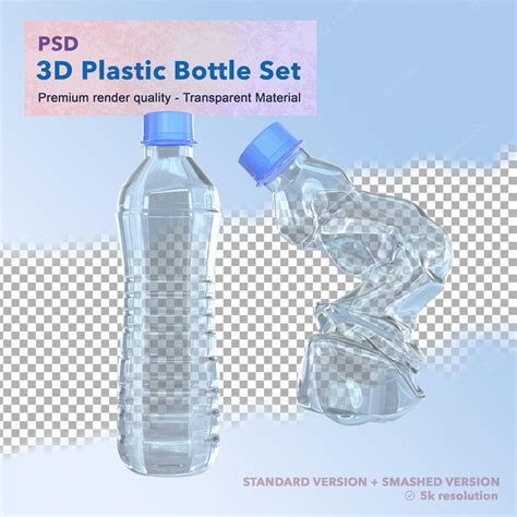 Premium PSD | 3d transparent plastic bottle set isolated