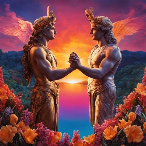 A painting of the Greek gods Apollo and Hyacinthus holding hands - AI ...