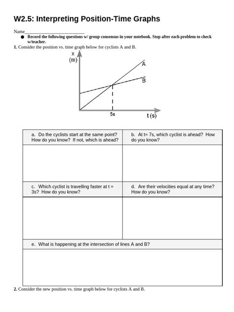 Interpreting Position-Time Graphs Worksheet | PDF | Speed | Velocity