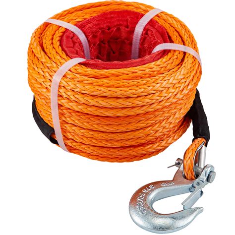 VEVOR Synthetic Winch Rope 3/8" x 100ft, Winch Cable with G70 Hook 18740 Lbs Working Strength ...