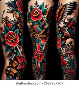 American Traditional Full Leg Sleeve Tattoo AI-generated image ...