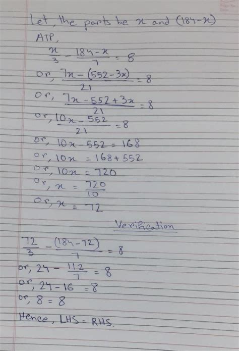 If 184 is divided into two parts such that one-third of one part ...