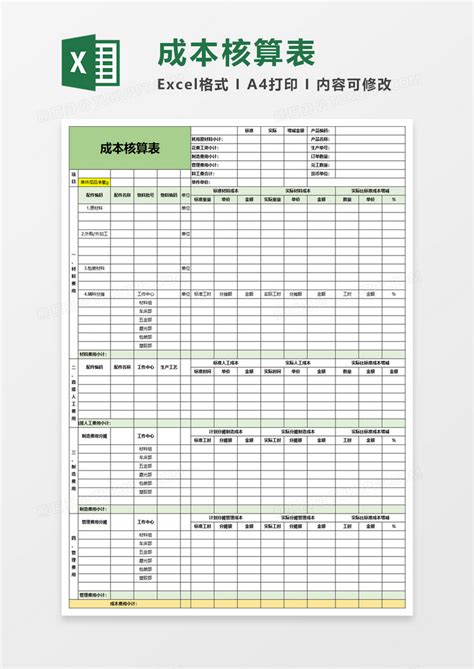 成本核算表Excel模板下载_熊猫办公
