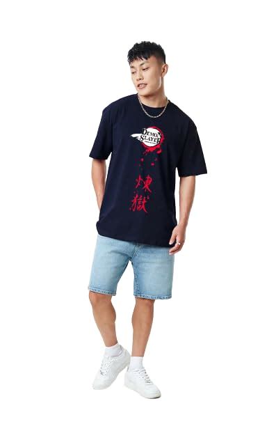 Buy TEEZO Demon Slayer Kyojuro Rengoku Oversize T-Shirt for Men ...