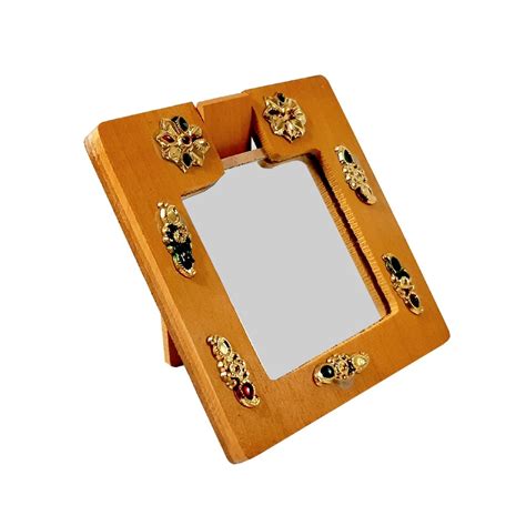 Wooden Carved & Decorated Pocket Mirror ( 8 cm x 8 cm - Pack of 6pc ...