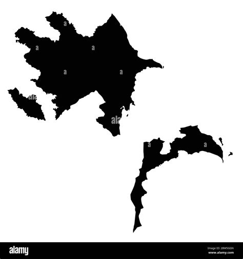 Vector map Azerbaijan and Baku. Country and capital. Isolated vector Illustration. Black on ...