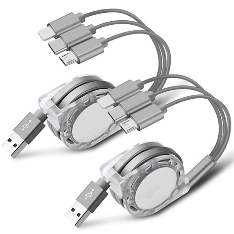 Buy 2Pack Multi USB Charger Cable Retractable 3 in 1 Multiple Charging ...