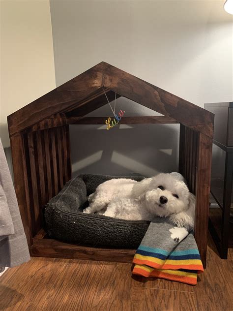 Wood furniture-style indoor dog house | Dog house bed, Dog house diy ...