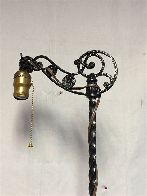 Ornate Antique Black Cast Iron Bridge Arm Floor Lamp with a Footed Base ...