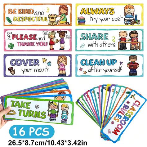 16Pcs Classroom Rules Bulletin Posters Set For Classroom Decorations ...