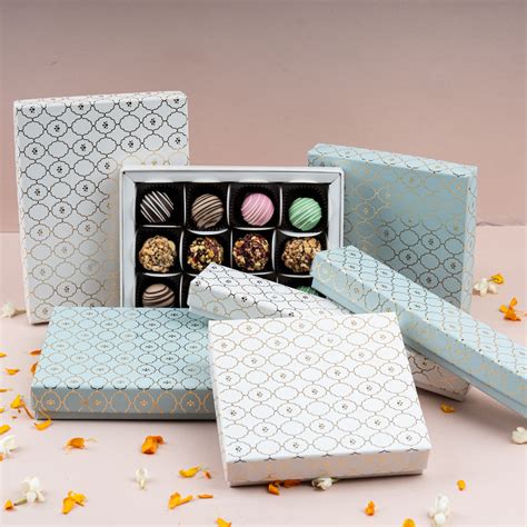 Moroccan Powder Blue Gold Foil Rigid Chocolate Box ( Cavity of 12 pcs ...