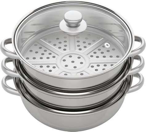 3-Tier Cooking Pot Set, Steamer Pot, 28 cm, Stainless Steel Steamer Pot ...