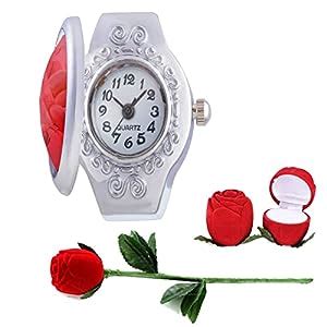 GT Gala Time Red Oval Stone Stretchable Finger Ring Watch with Red Rose ...