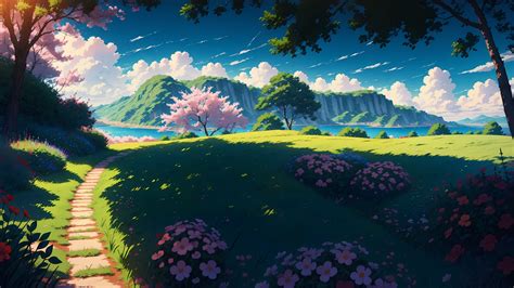 1920x1080 Resolution Anime Field 4k Anime Landscape 1080P Laptop Full ...