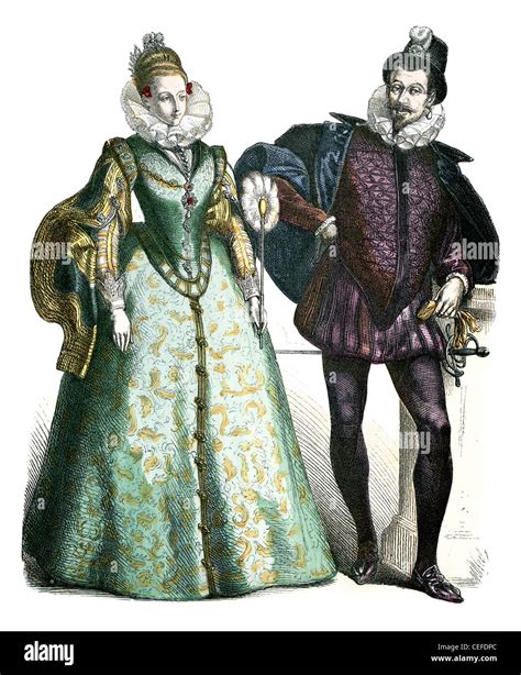 Spanish noble man and woman from the mid 16th century period Stock ...